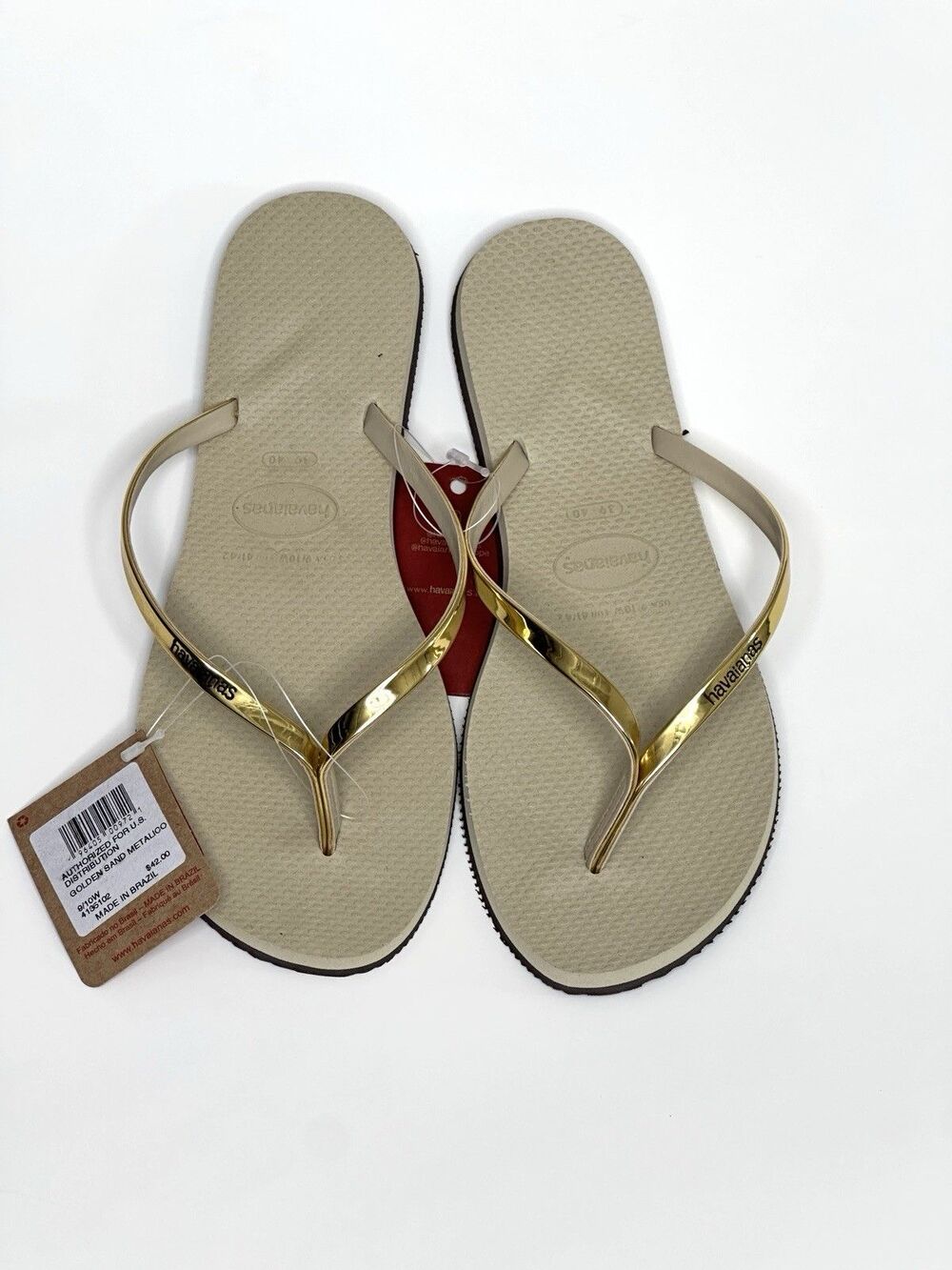 Havaianas Slim Flip Flops Womens 9/10 Euro 41/42 Golden Sand Metalico